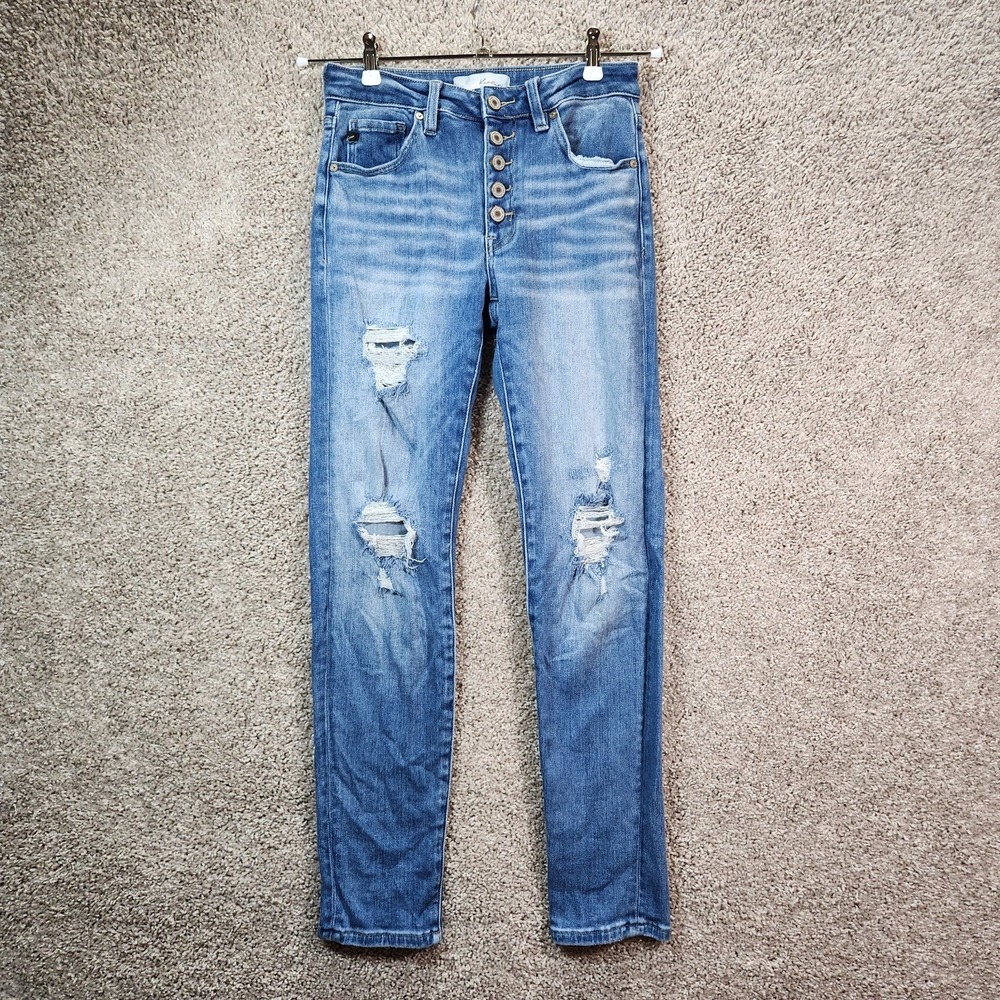 KanCan Jeans Women 3/25 (Fits 26x29) Blue Denim Distressed Button Fly Streetwear
